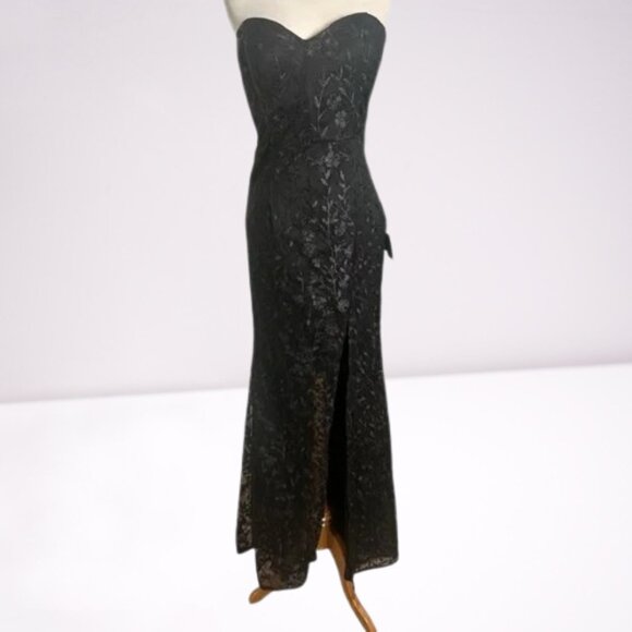Lulus NEW Romantic Beauty Black Floral Embroidered Strapless Maxi Dress Size XL - Picture 6 of 12